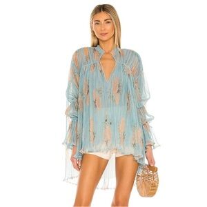 Free People Sheer Blue and Peach Blouse